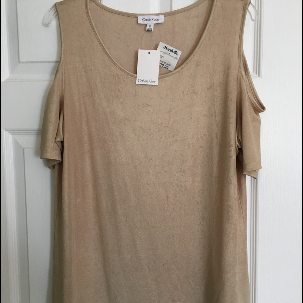 Calvin Klein cold shoulder top in gold